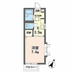 コーポエミネンス 1Kの間取図画像