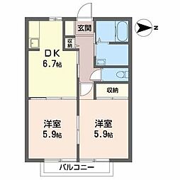 ウィスタリア東通 2DKの間取図画像