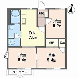 ビューラー美つ坦B 3DKの間取図画像