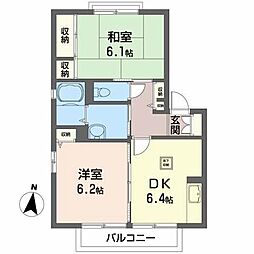 サンシャルル1番館 102 1階2DKの間取り