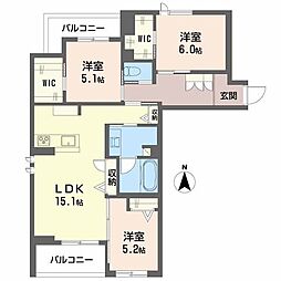 リヴィエール富沢 306 3階3LDKの間取り