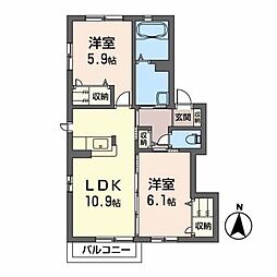ドミトリースズキD 2LDKの間取図画像