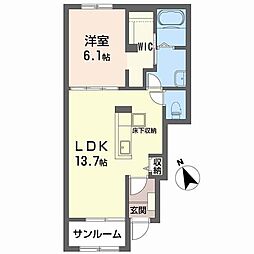リーフ2 1LDKの間取図画像