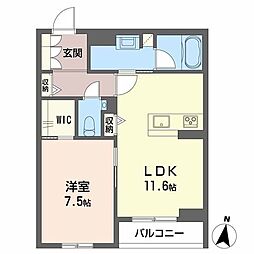 マグノリア上杉 2階1LDKの間取り