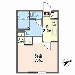 クレストコート 1Kの間取図画像