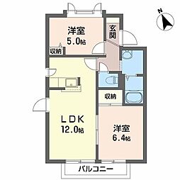 プリムヴェールC 2LDKの間取図画像