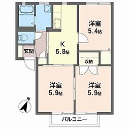 ヴィラエール 3Kの間取図画像