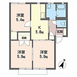 ヴィラエール 3Kの間取図画像
