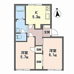 スクエアヴィB 2Kの間取図画像