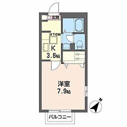 エルミタージュ 1階1Kの間取り
