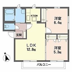 ドエル桜公園 1階2LDKの間取り