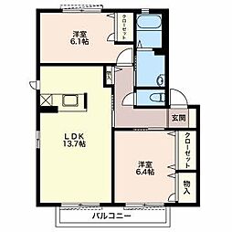 ヴァンヴェールB 2LDKの間取図画像