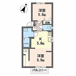 サン・スリーゼA 1LDKの間取図画像