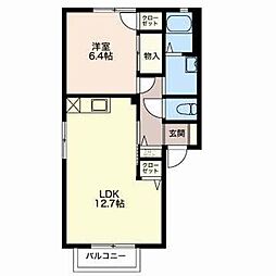 エクセル河内A 1LDKの間取図画像