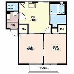 ニューグラッド・マイB 2DKの間取図画像