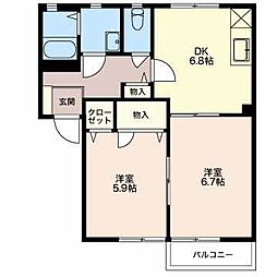 エテルノ　サンライズ 1階2DKの間取り