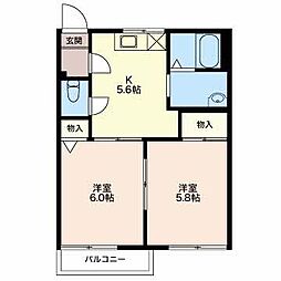 スカイハイツD 2Kの間取図画像