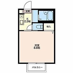 グリーンルーフA 1Kの間取図画像