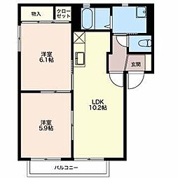 グリーン岡C 2LDKの間取図画像