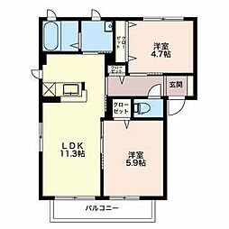 アルカディア至徳寺 2LDKの間取図画像