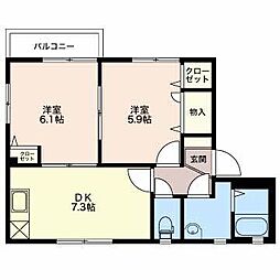 セント・エルモスN 2DKの間取図画像
