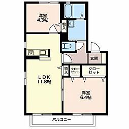 カサベルデ野崎A 2LDKの間取図画像