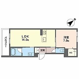 ヒューゲル 2階1LDKの間取り