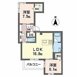 シャーメゾン比良 2階2LDKの間取り