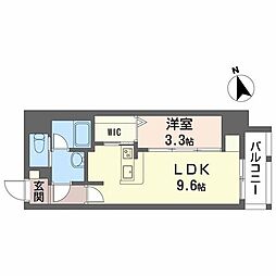 シュガーヒルズ大曽根テラス 9階1LDKの間取り
