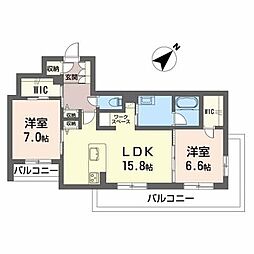 ルアナ　ヒラ 3階2LDKの間取り
