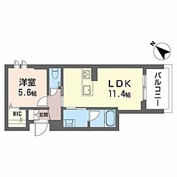 ヴィアソーレ 1階1LDKの間取り