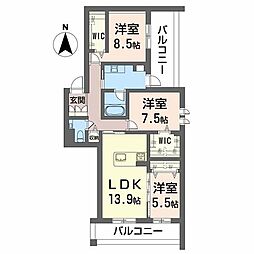 カルム・ラ・ポーズ 3階3LDKの間取り