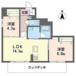 ウイングズドエル 1階2LDKの間取り