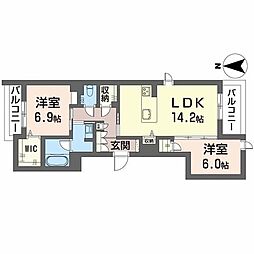 エクラージュ花町 2LDKの間取図画像