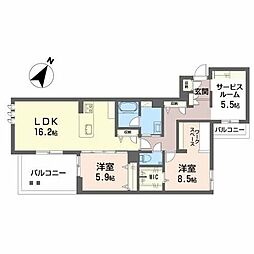 ハイラインパークA棟 3LDKの間取図画像