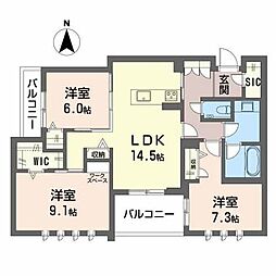カサリベルテ 3LDKの間取図画像