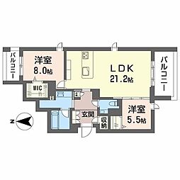 白壁 THE GARDEN 2LDKの間取図画像