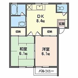 パープルレイン 2DKの間取図画像