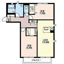 ヴェルドミール 2階2LDKの間取り