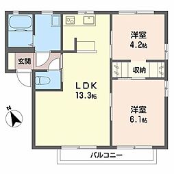 タカトアヴェニューC 2LDKの間取図画像