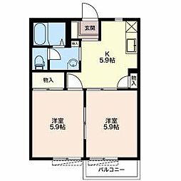 グランデール泉　Ｂ 2階2Kの間取り