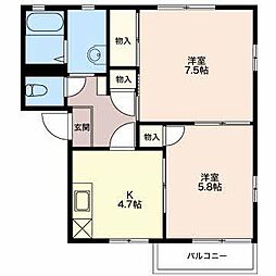 ハイツフレグランスA 2Kの間取図画像