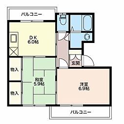 グランメール千本D 2DKの間取図画像