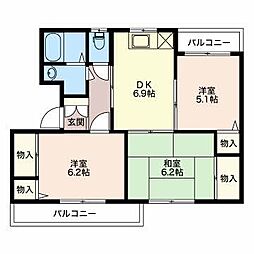 グランメール千本D 3DKの間取図画像