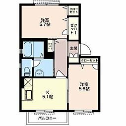 アベニュー日垣田C 2Kの間取図画像