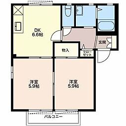 フォーレス一ノ沢A 2DKの間取図画像