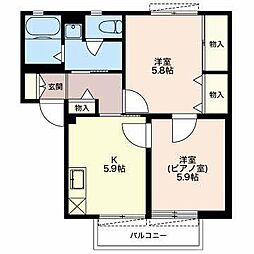 ディアス市川 1階2Kの間取り