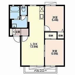コーポ大富士A 2LDKの間取図画像