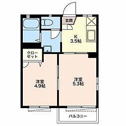 サンシャインコーポ2 2Kの間取図画像
