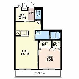 ベルテ渚 1LDKの間取図画像